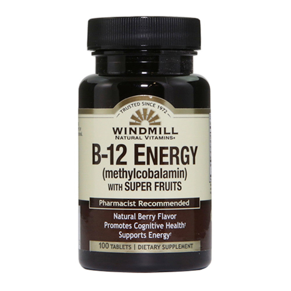 Windmill Natural Vitamins Vitamin B 12 Energy with Super Fruits Tablets, 100 Ea